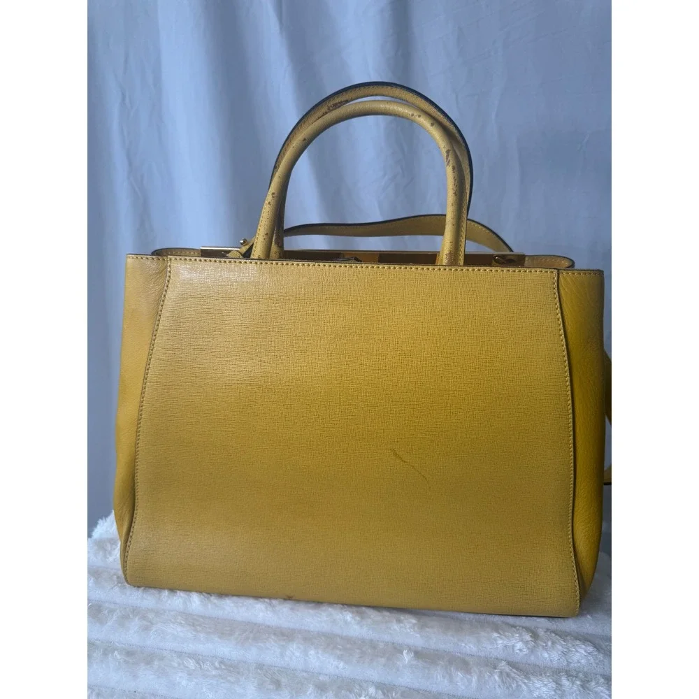 Fendi 2Jours Yellow Textured Leather Large Satchel Gold Hardware with Twilly#834